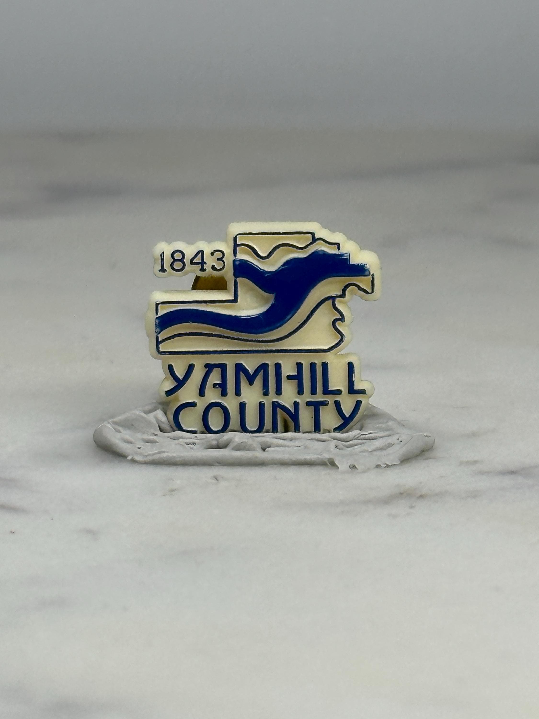 Yamhill County Lapel Pin: Cream & Blue Enamel - Vintage Oregon Accessory