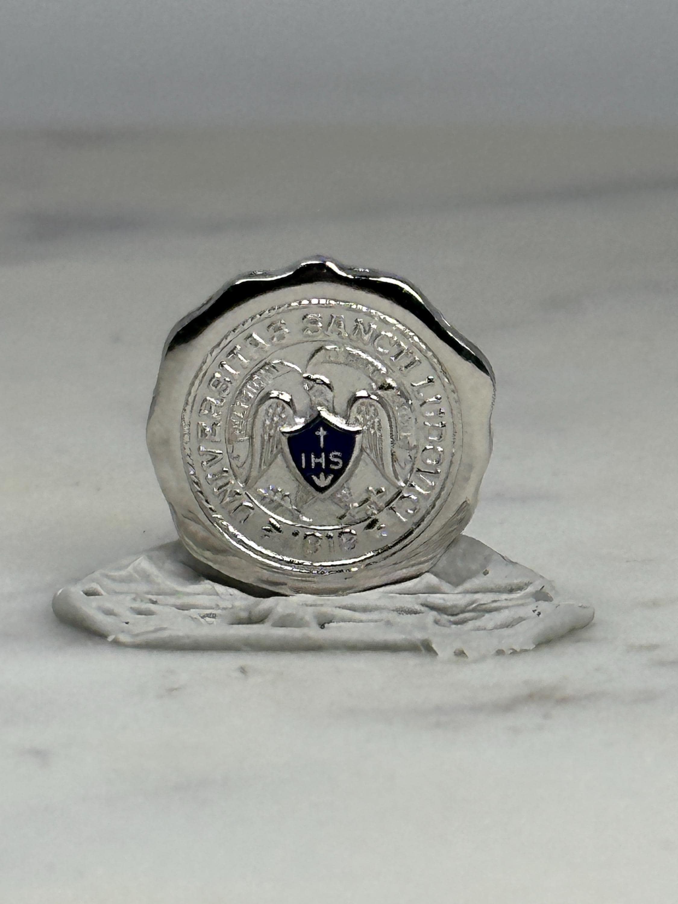 Saint Louis University Pin: Silver Tone Seal Crest - Vintage Academic Accessory