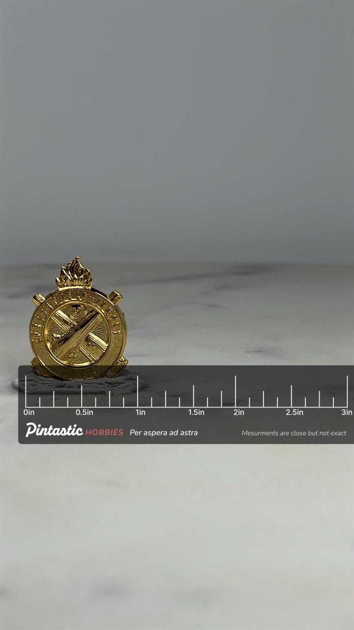 Springfield Armory Pin: Gold Tone - Firearm History Accessory with ruler overlay for size reference