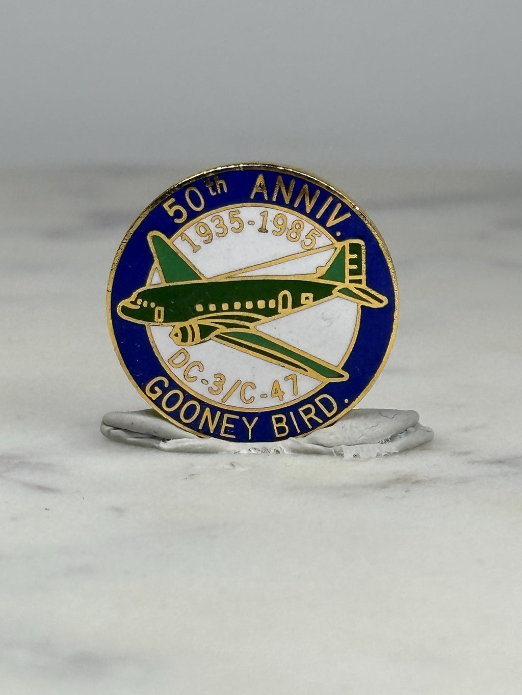 DC-3 C-47 Gooney Bird Pin: Enamel Blue-Green - 1985 Aviation Accessory