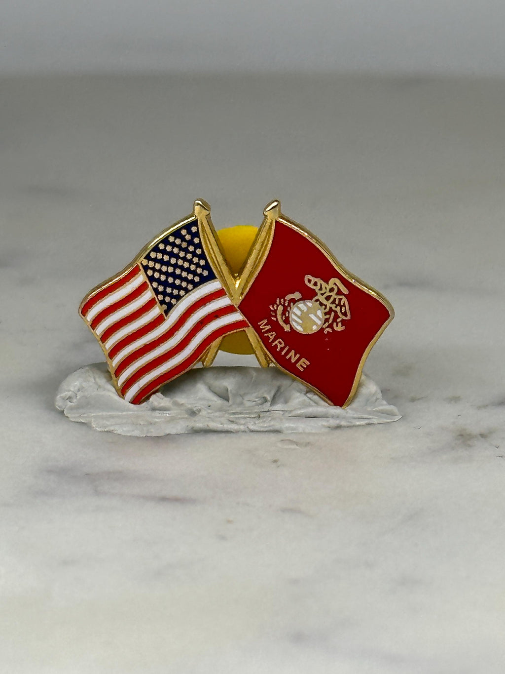 USMC & American Flag Pin: Gold Trim Enamel - Patriotic Military Accessory