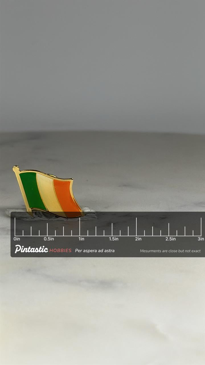 Ireland Flag Lapel Pin: Gold Trim Enamel - Patriotic Travel Accessory with ruler overlay for size reference