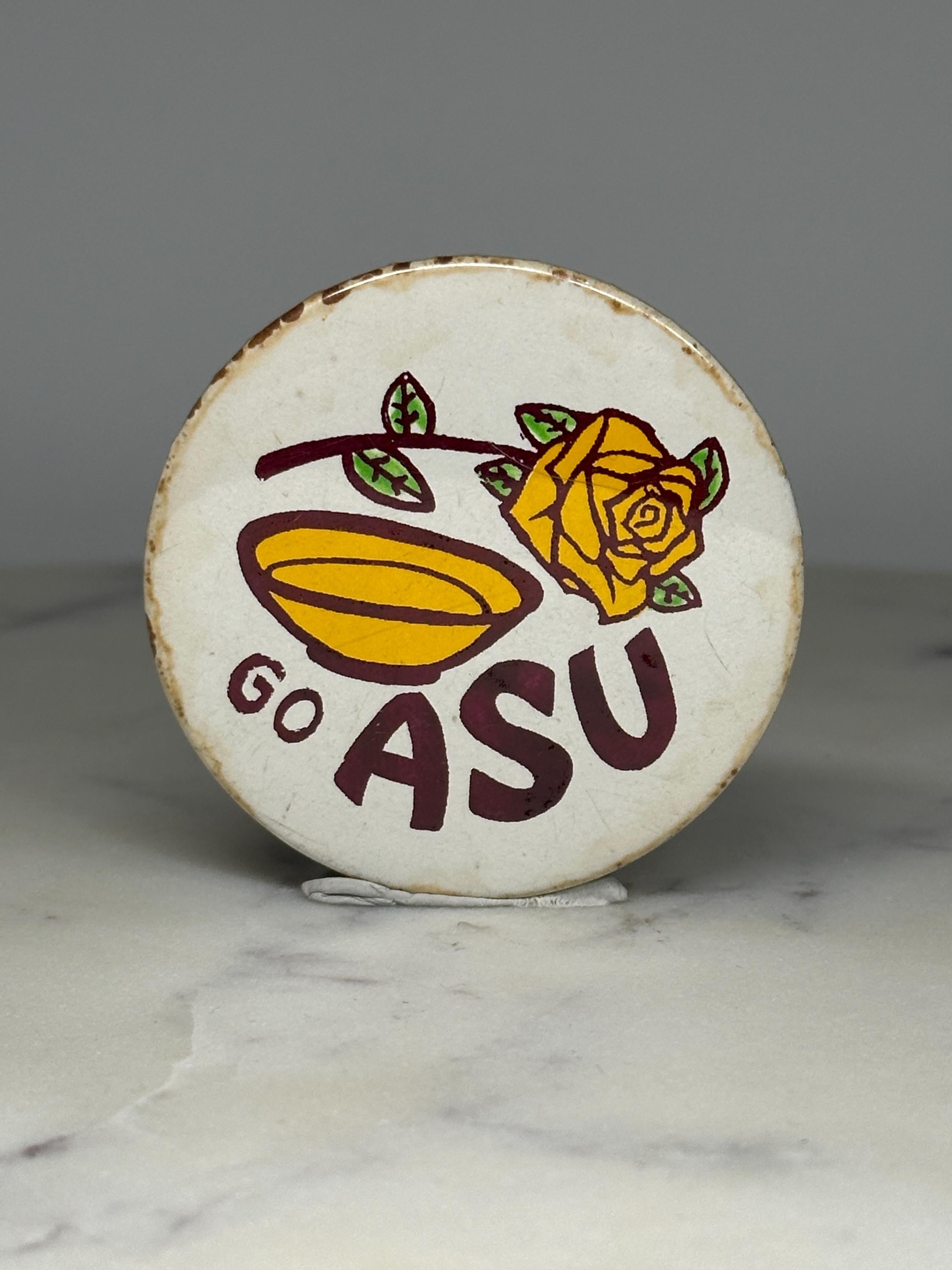 ASU Rose Bowl Button Pin: Maroon & Gold - Vintage College Accessory