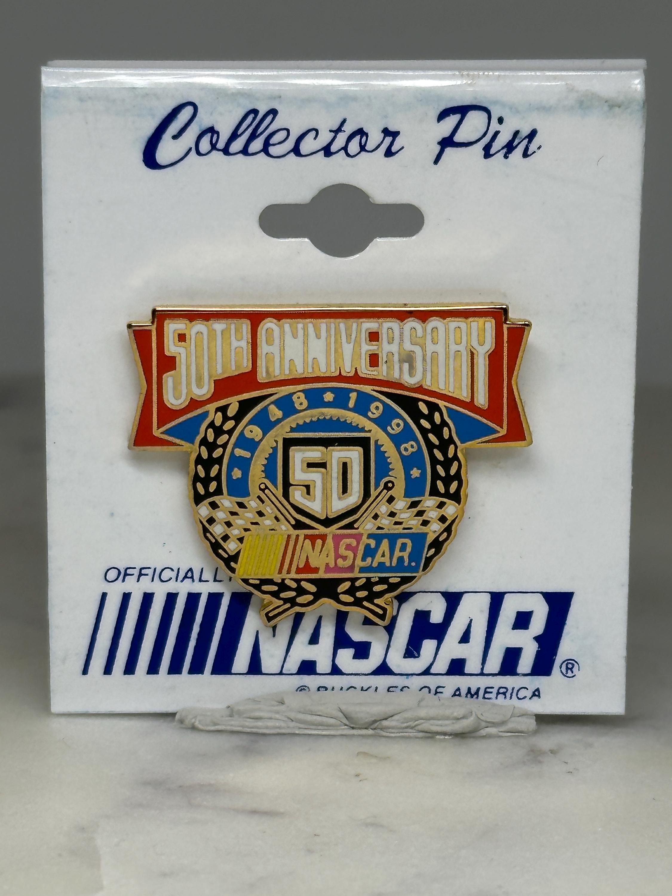 NASCAR 50th Anniversary Pin: Gold Enamel Finish - 1998 Racing Accessory