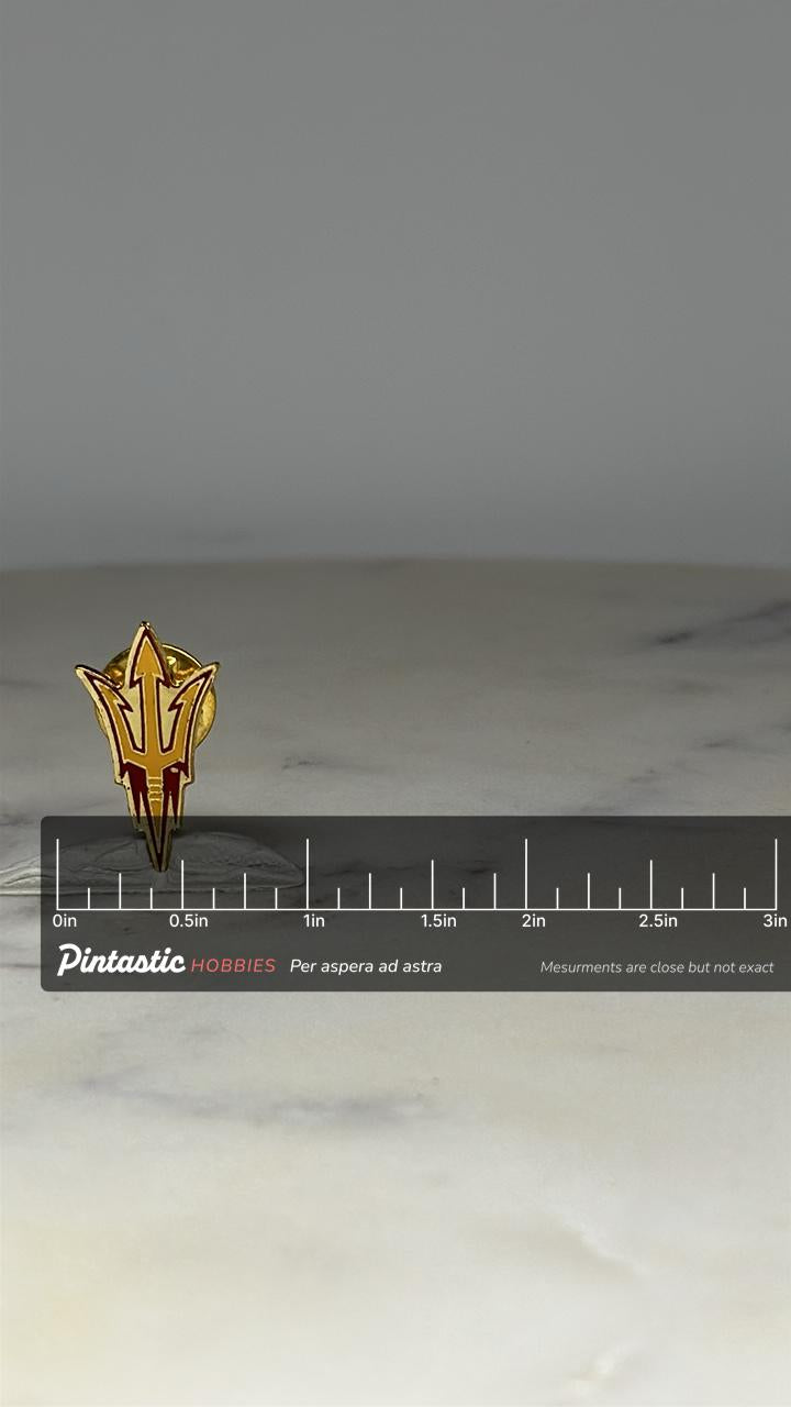 Arizona State University Lapel Pin: Gold & Maroon Enamel - Collegiate Accessory with ruler overlay for size reference