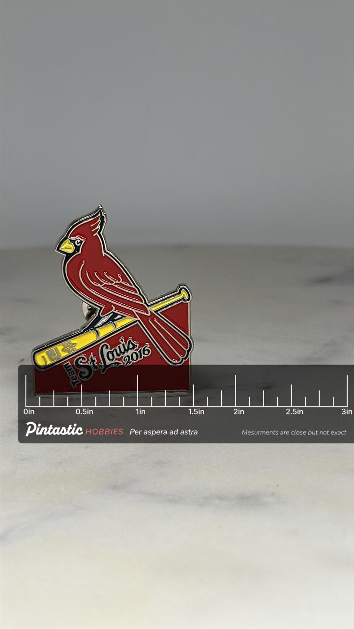 St. Louis Cardinals Pin: Red Enamel Finish - Baseball Sports Accessory with ruler overlay for size reference