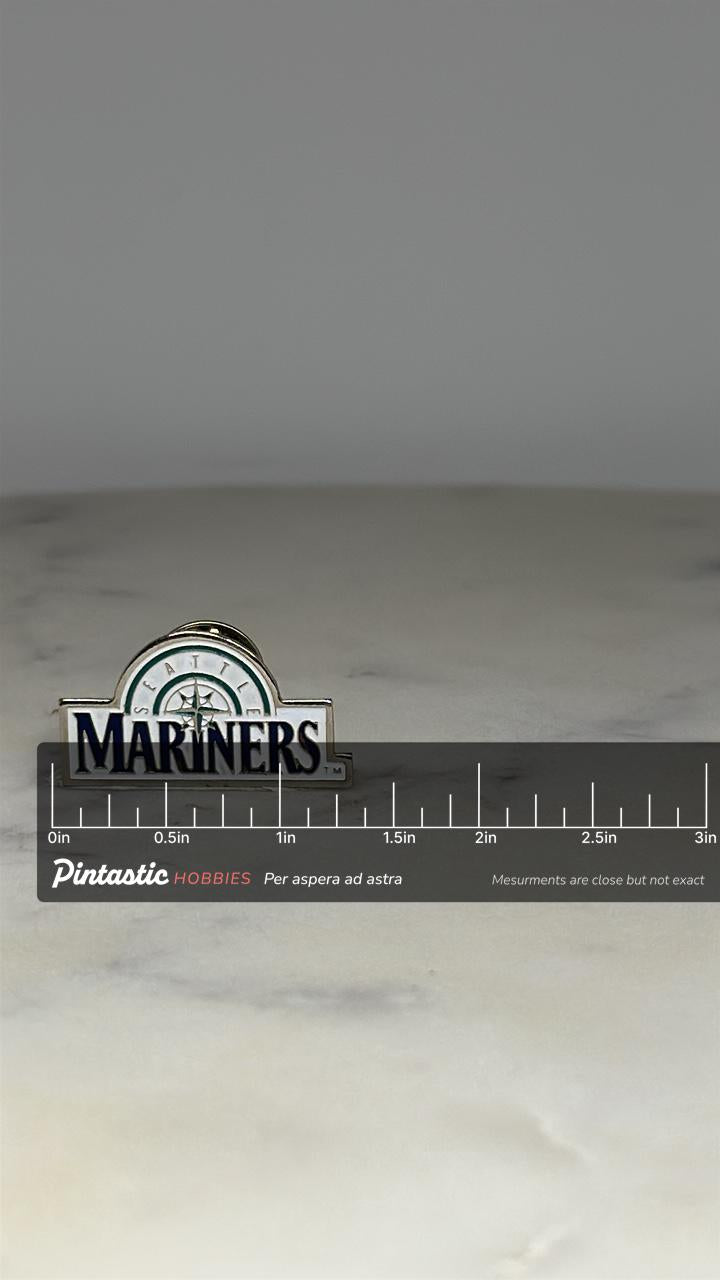 Seattle Mariners Logo Pin: Silver Enamel Finish - MLB Sports Accessory with ruler overlay for size reference