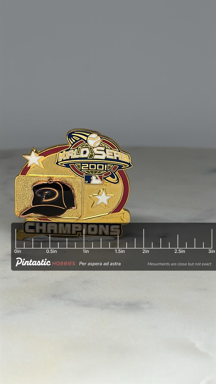 Arizona Diamondbacks World Series Pin: Gold Enamel - 2001 World Series Champions Accessory with ruler overlay for size refere