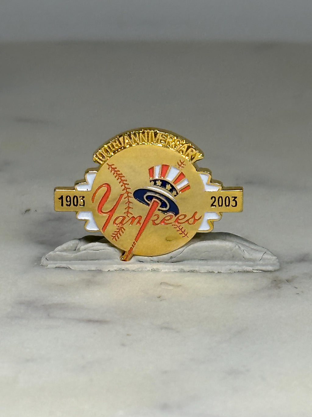 Yankees Baseball Pin: Gold Enamel Finish - 100th Anniversary Accessory