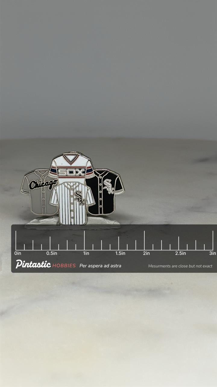 Chicago White Sox Jersey Pin: Enamel Multi-Color - MLB Baseball Accessory with ruler overlay for size reference