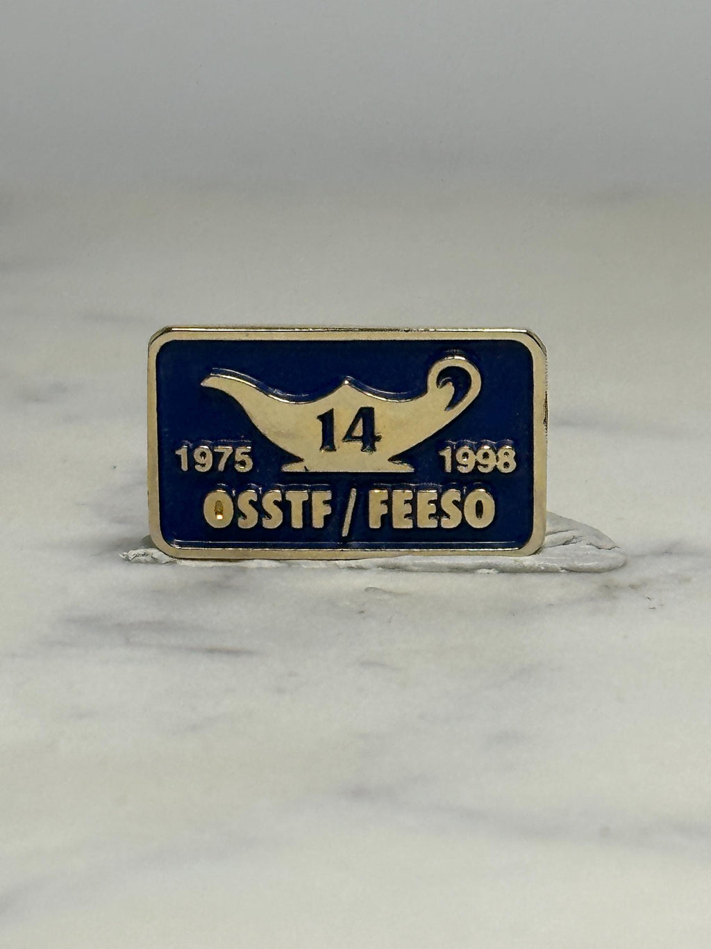 OSSTF/FESSO Recognition Pin: Blue & Gold Enamel - 1975–1998 Career Accessory