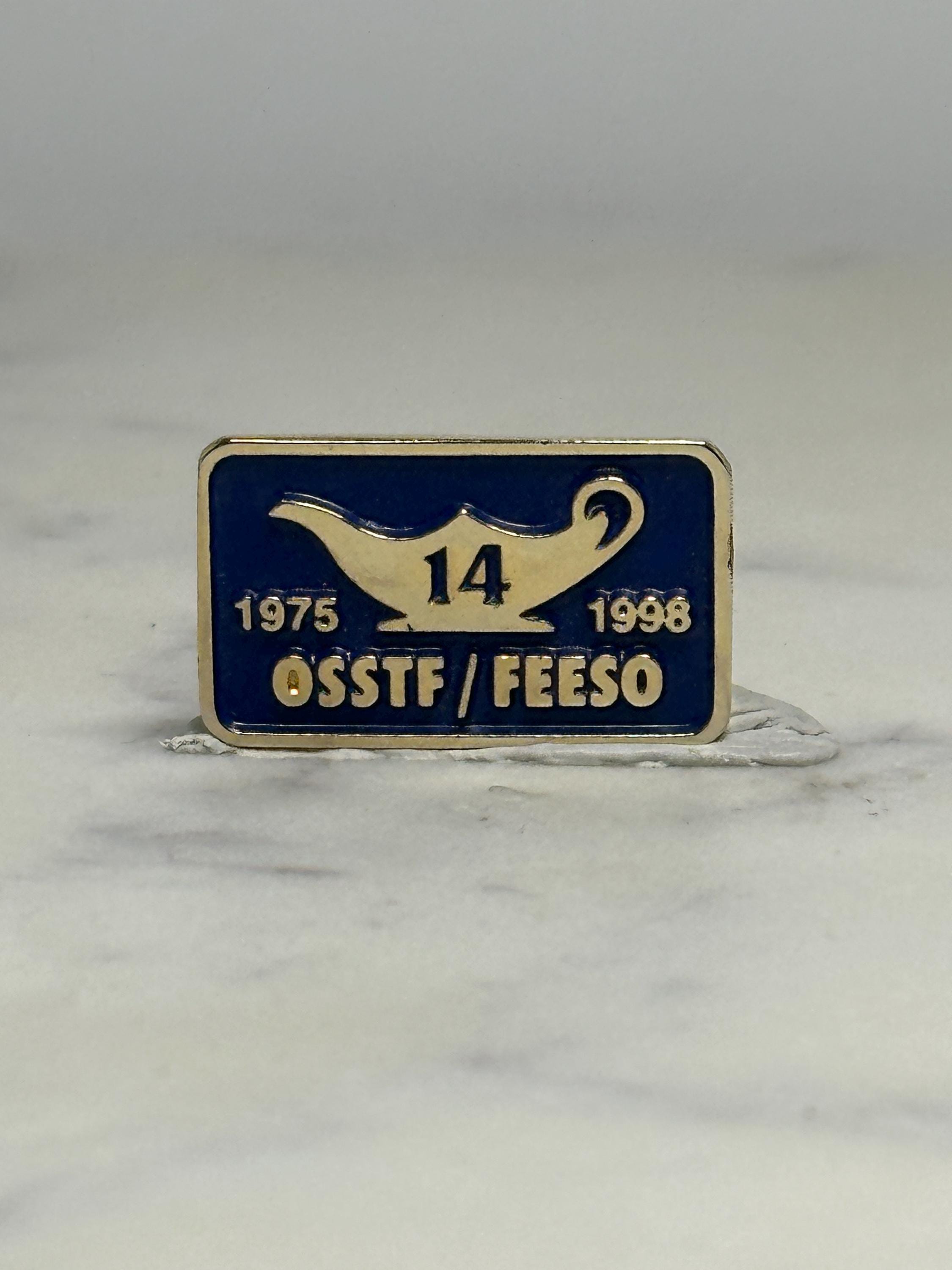 OSSTF/FESSO Recognition Pin: Blue & Gold Enamel - 1975–1998 Career Accessory