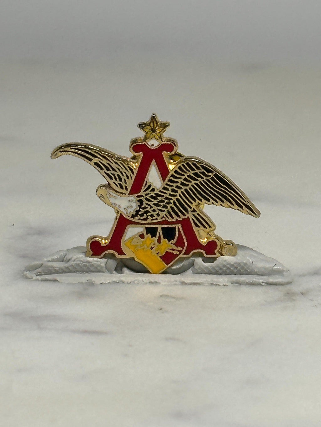 Anheuser-Busch Eagle Pin: Gold Red Enamel - Vintage Beer Accessory