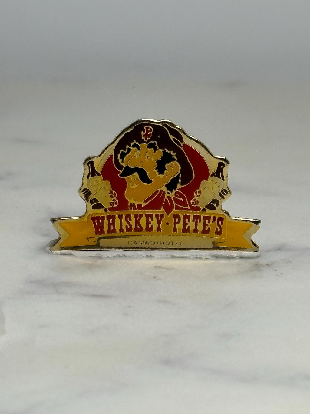 Whiskey Pete's Casino Pin: Red Gold Enamel - Vintage Hotel Accessory