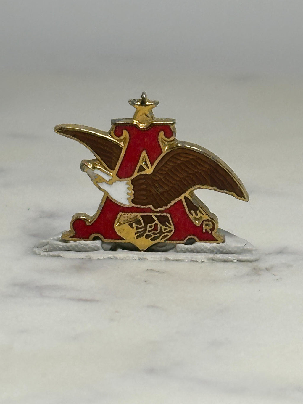 Anheuser Busch Logo Pin: Red Gold Enamel - Vintage Brewery Accessory