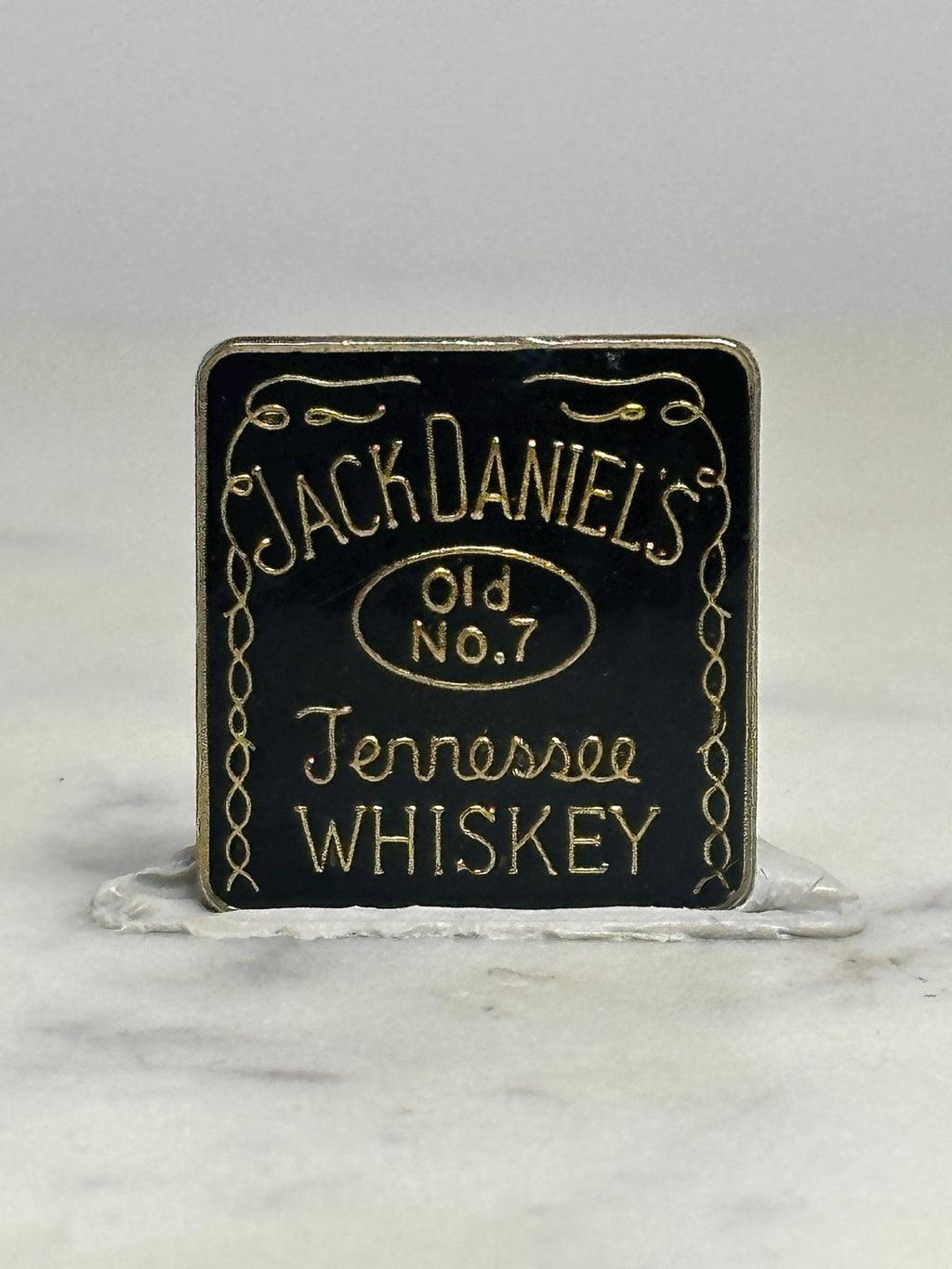 Jack Daniel's Whiskey Pin: Black Enamel Gold Trim - Vintage Bar Accessory