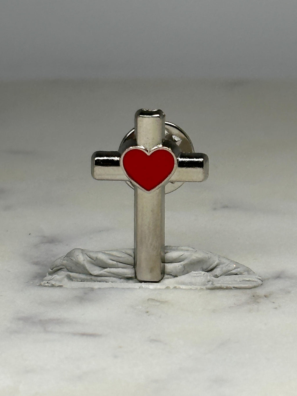 Cross and Heart Lapel Pin: Silver Tone with Red Enamel - Faith-Inspired Accessory