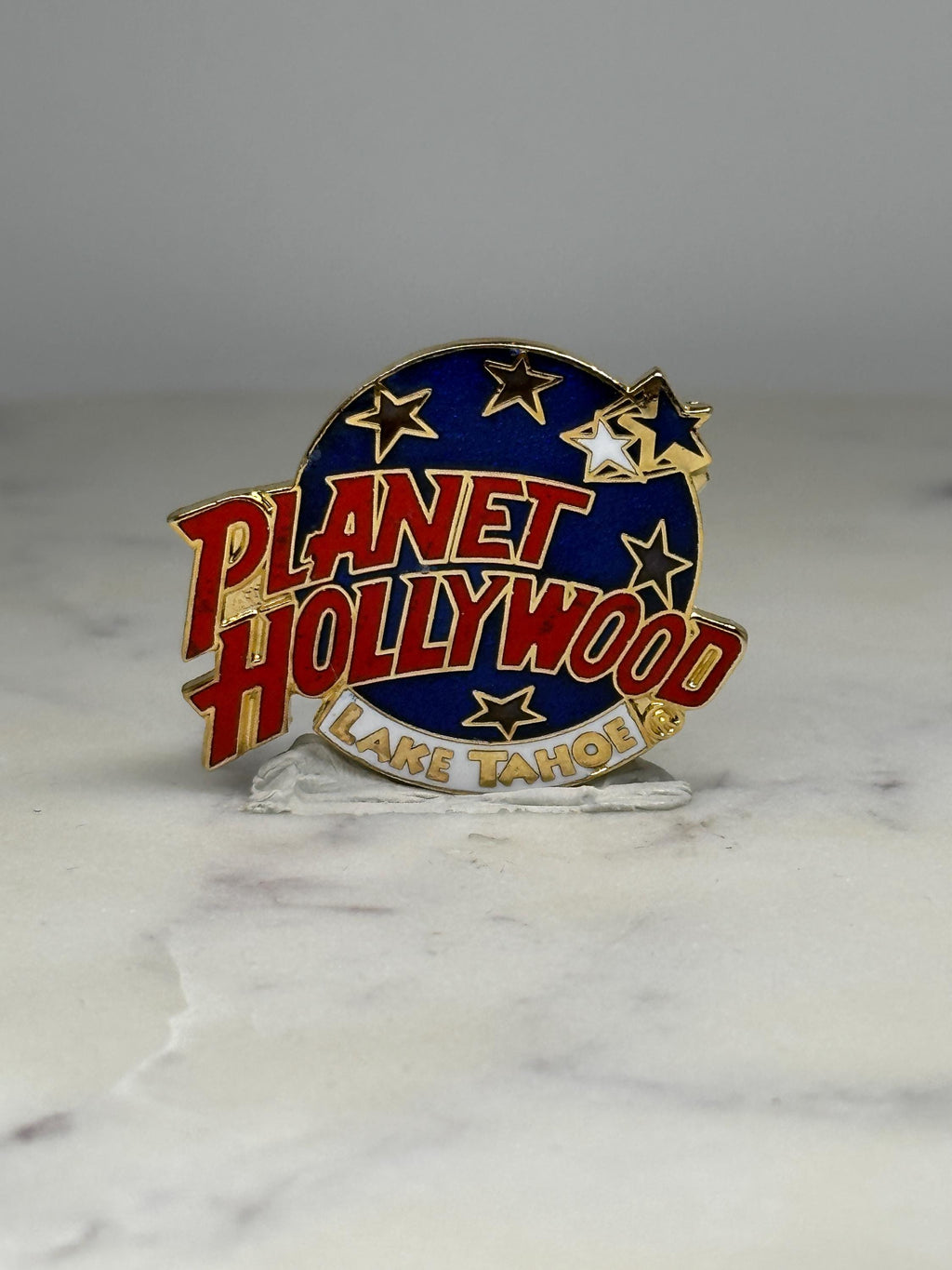 Planet Hollywood Lake Tahoe Pin: Gold & Blue Enamel - 1990s Souvenir Accessory