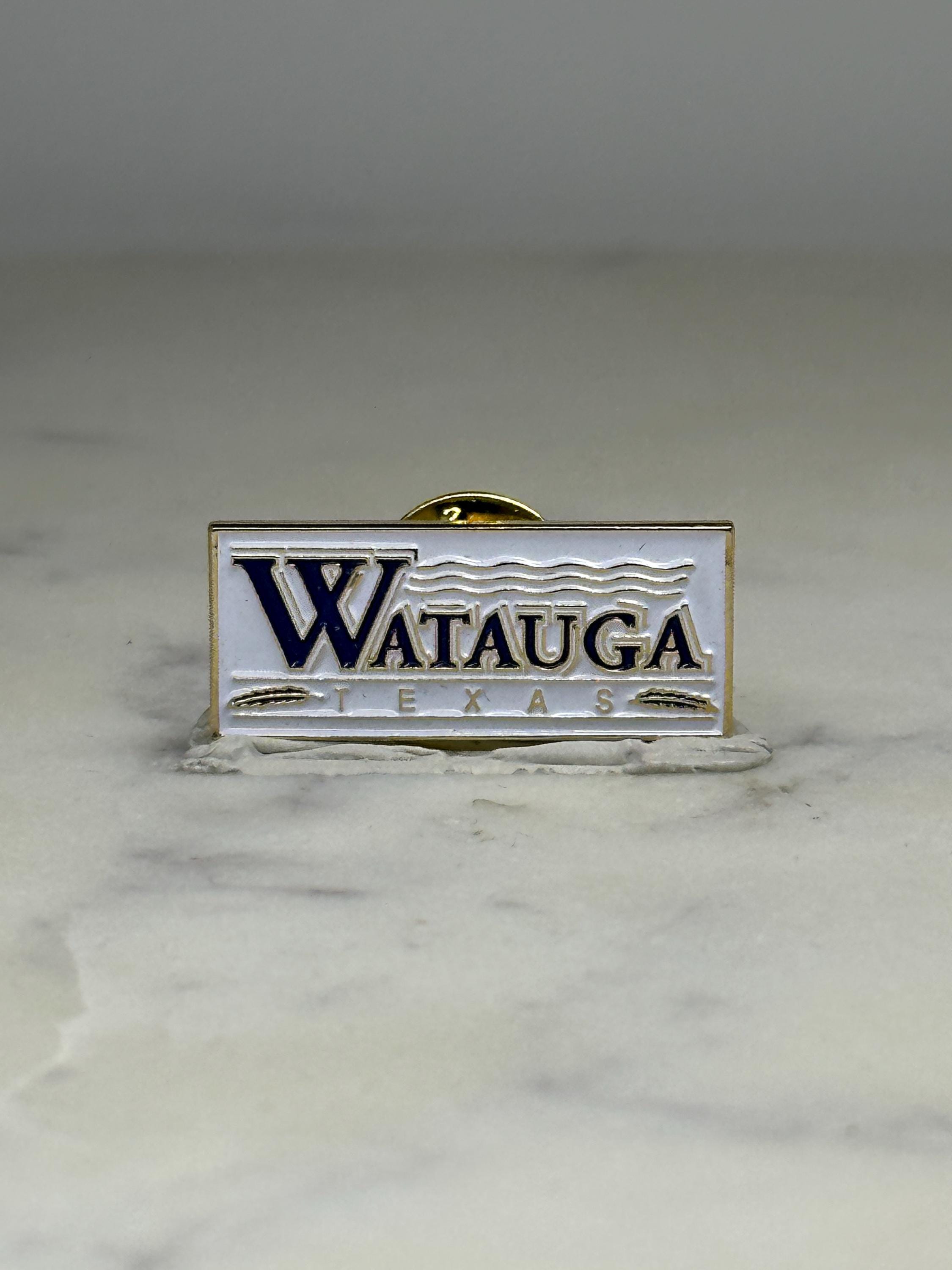 Watauga Texas Lapel Pin: White & Blue Enamel - City Souvenir Accessory