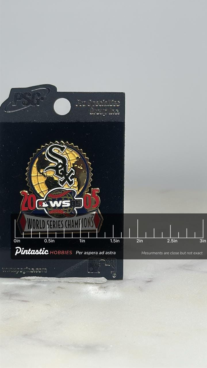 Chicago White Sox Champions Pin: Gold Enamel - 2005 World Series Accessory with ruler overlay for size reference