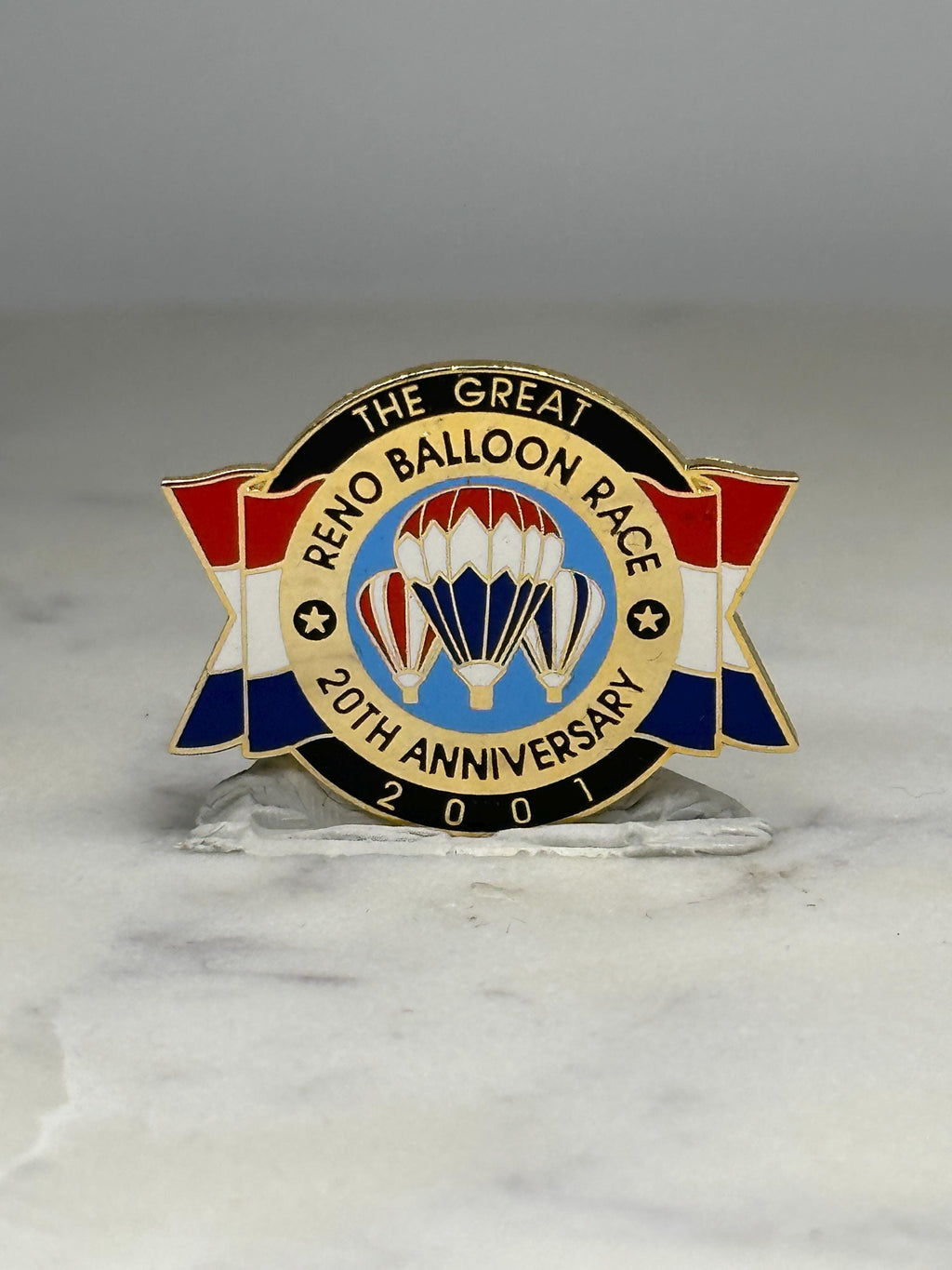 Reno Balloon Race Pin: Red White Blue Enamel - 2001 Anniversary Accessory