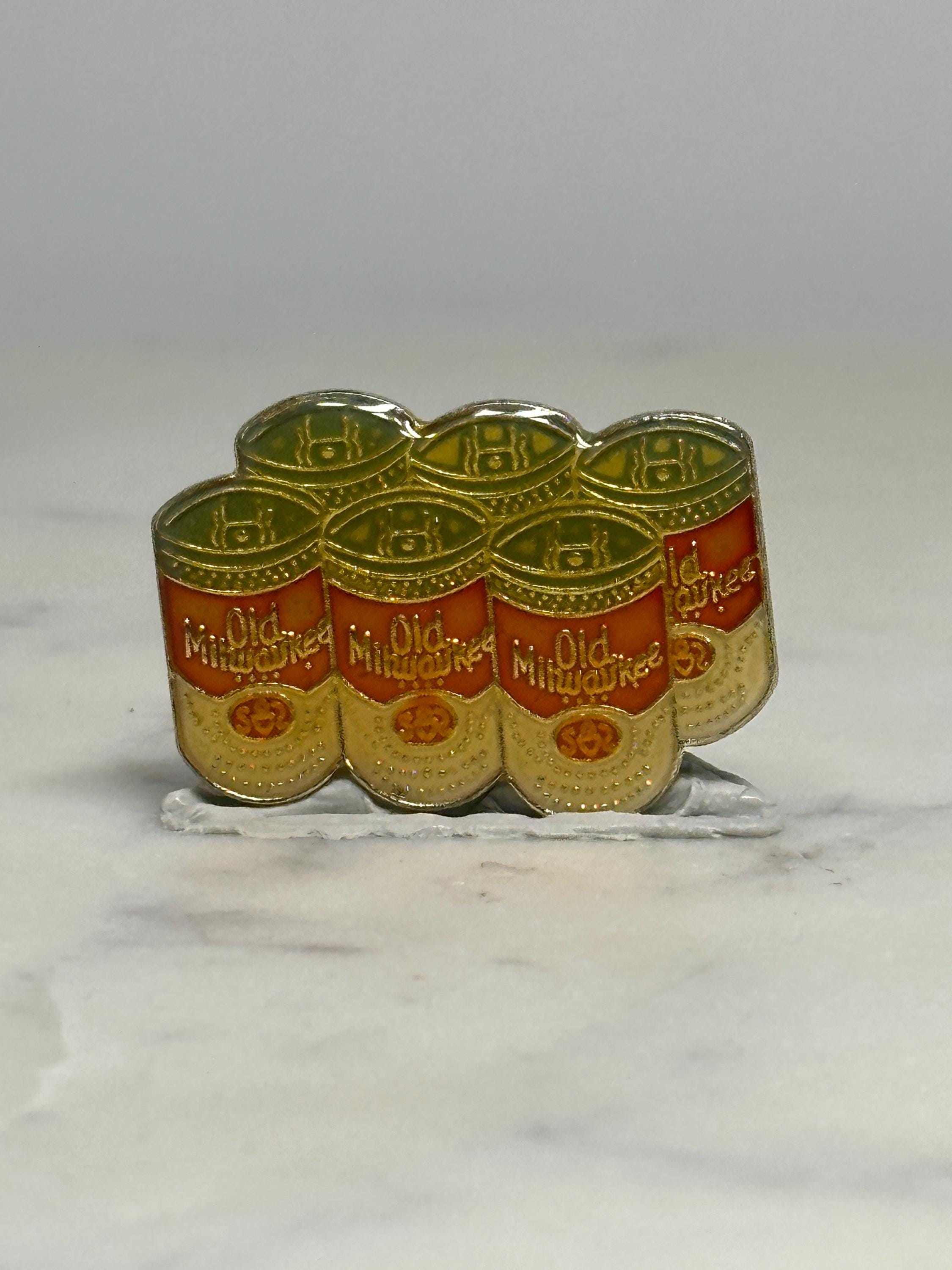 Old Milwaukee Beer Pin: Gold & Red Enamel - Vintage Barware Accessory