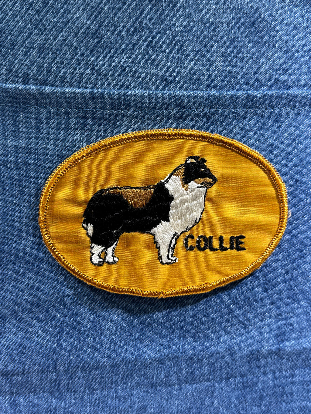 Collie Collectable Patch: Sew-On Yellow Oval - Vintage Dog Accessory