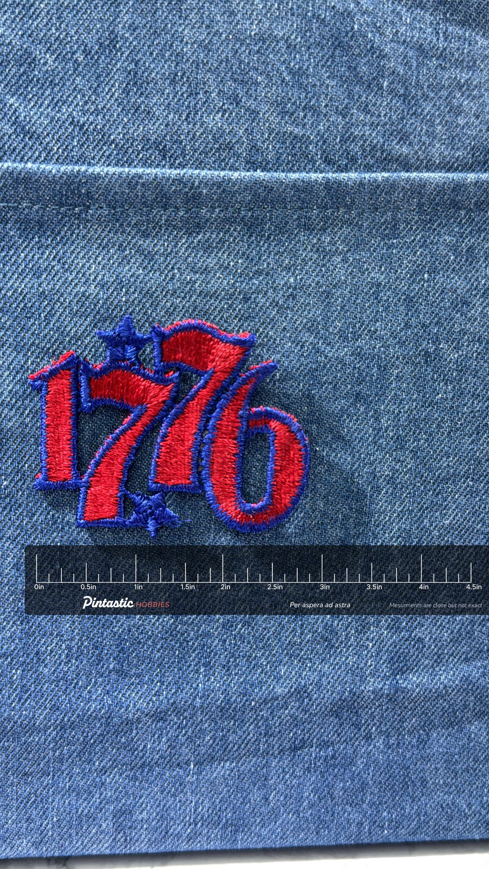 1776 Collectable Patch: Sew-On Red Blue Finish - Patriotic Accessory with ruler overlay for size reference