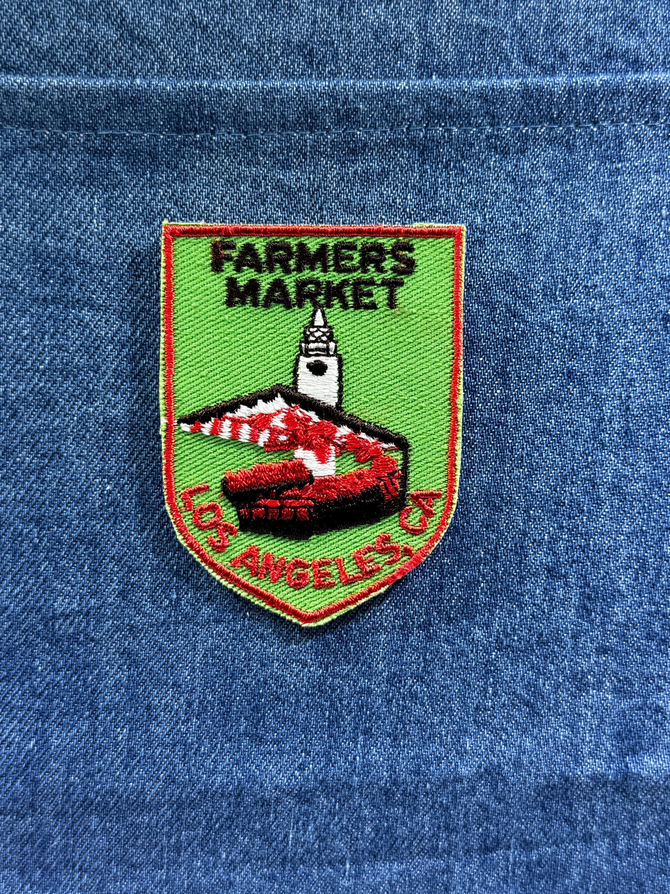Los Angeles Farmers Market Patch: Sew-On Green Shield - Vintage City Accessory