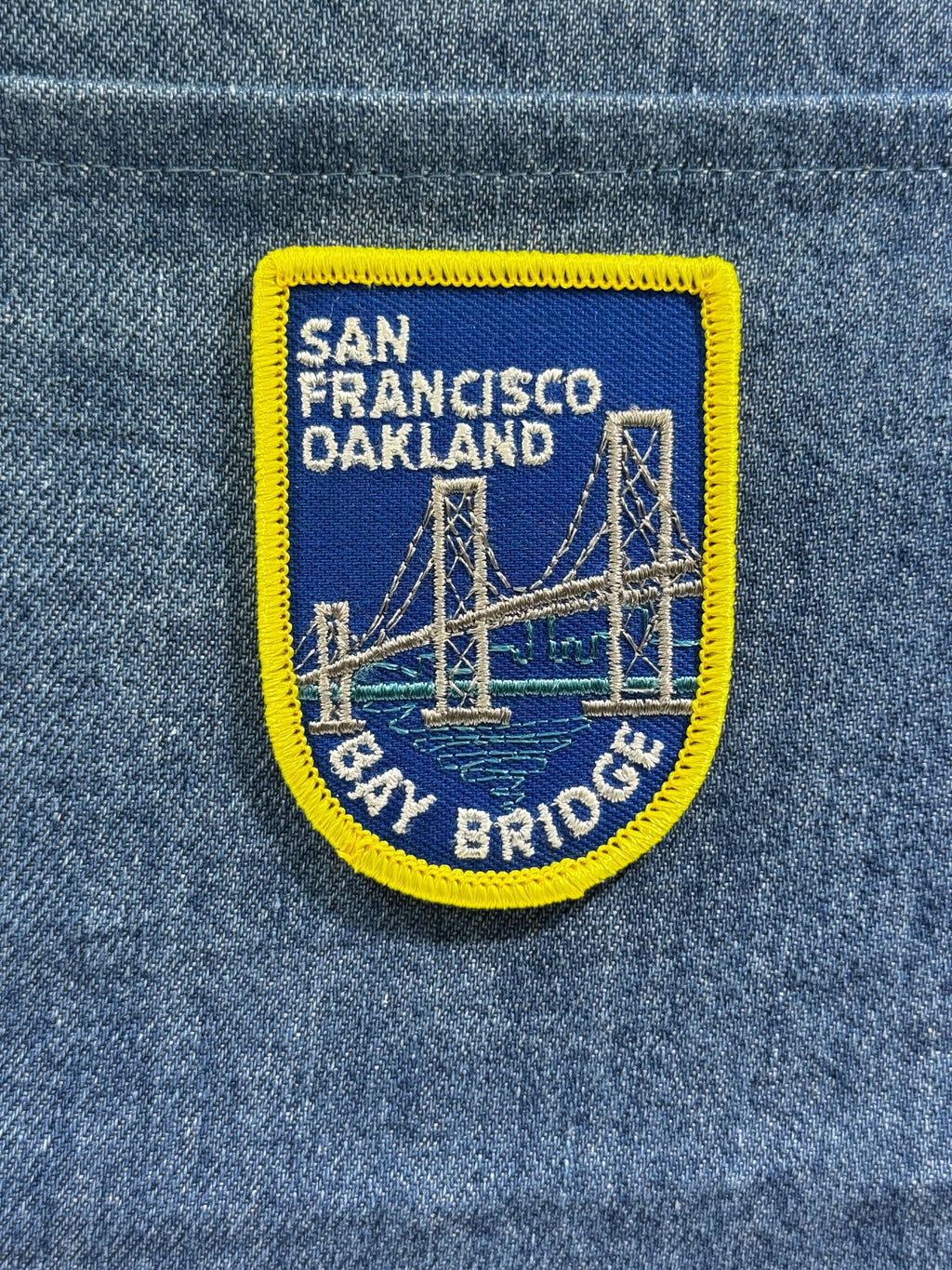 Bay Bridge Patch: Iron-On Blue/Yellow - Vintage Travel Accessory