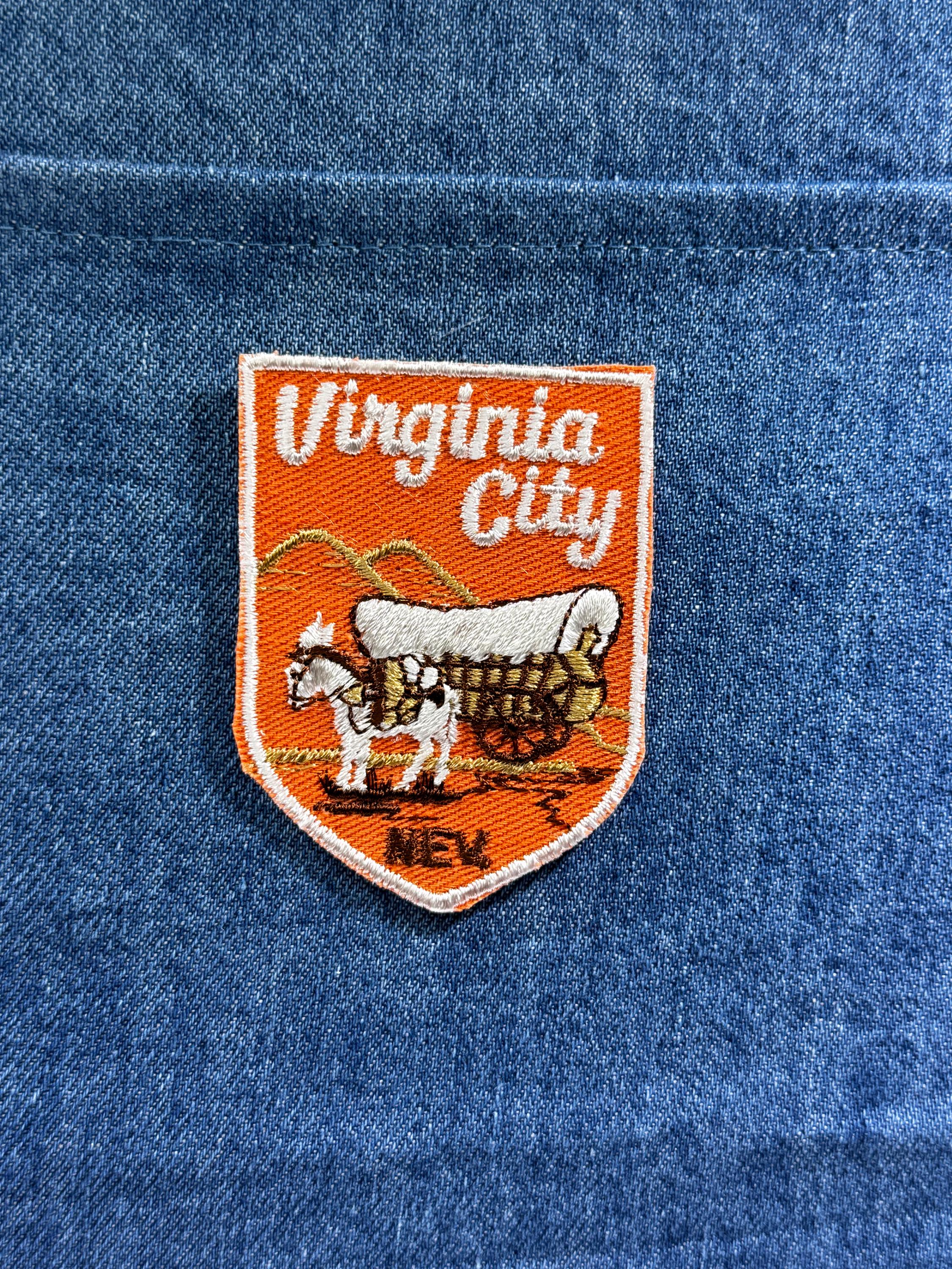 Virginia City Collectable Patch: Sew-On Orange Shield - Western Travel Accessory