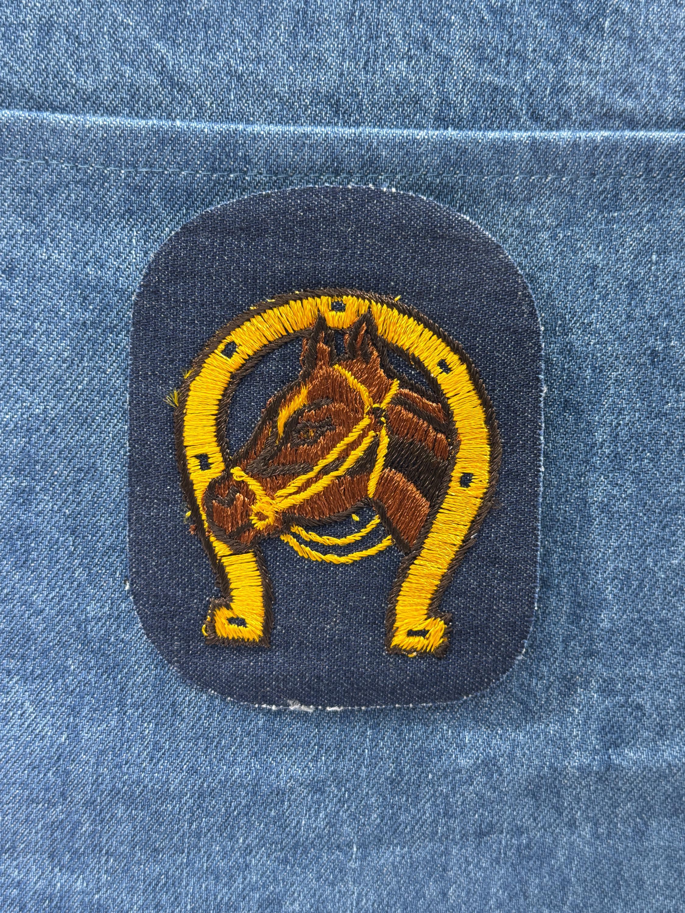 Horse & Horseshoe Collectable Patch: Iron-On Gold/Blue - Western Theme Accessory