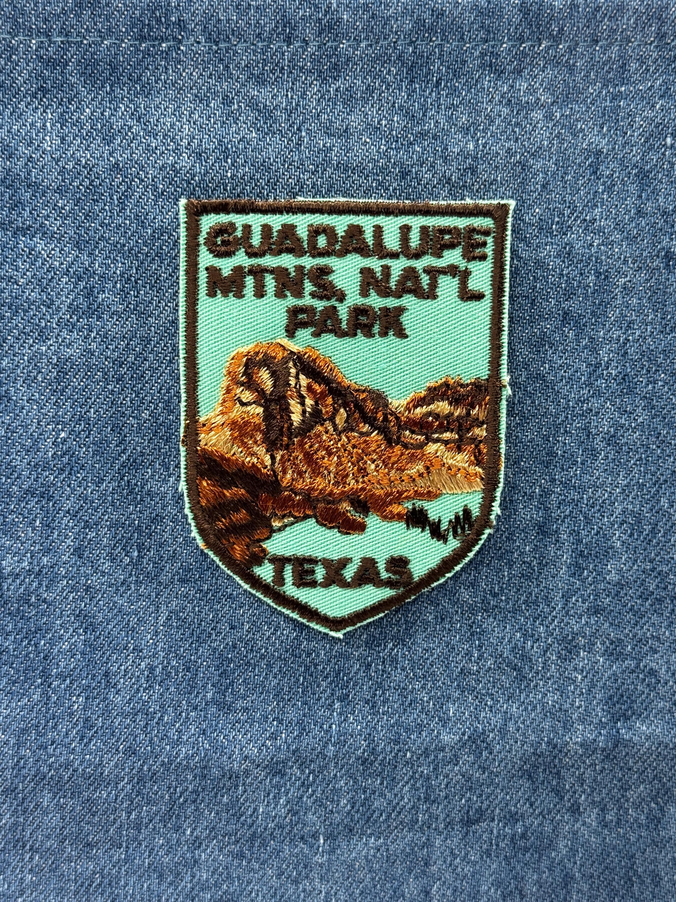 Guadalupe Mtns Patch: Iron-On Mint Green Shield - Vintage Travel Accessory