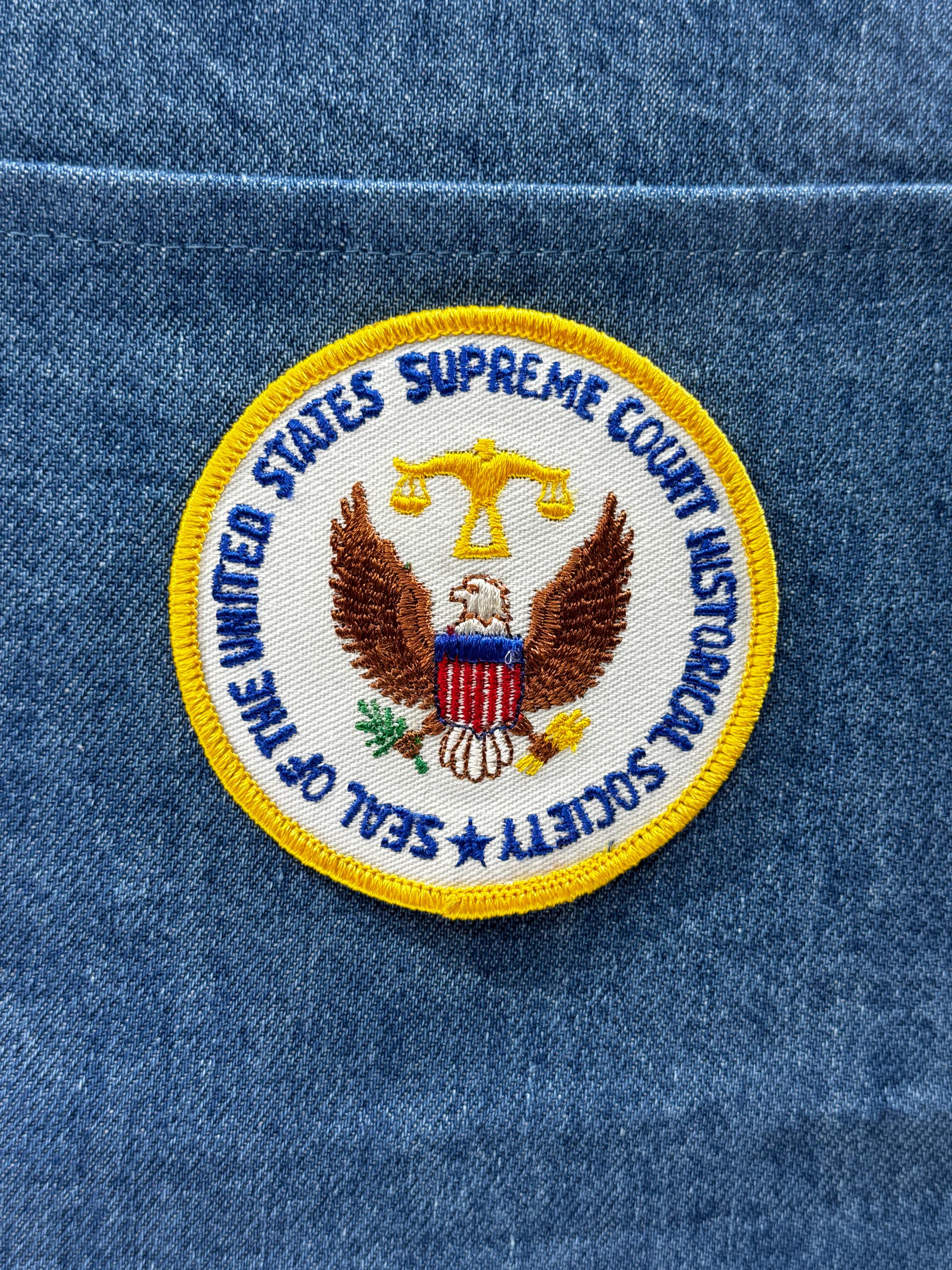Supreme Court Historical Society Patch: Iron-On White/Gold Round - Government Accessory