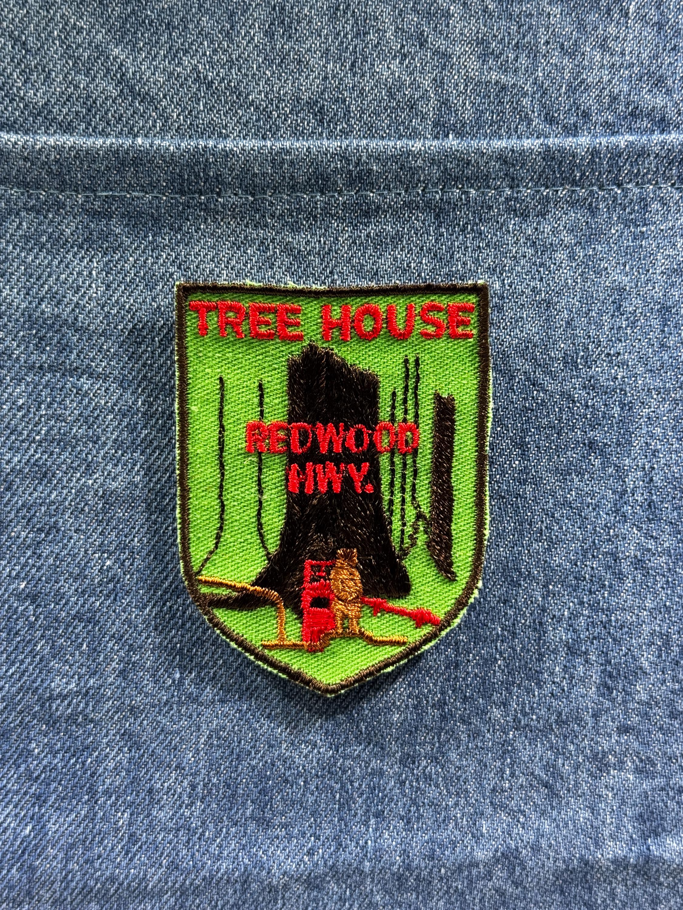 Tree House Redwood Hwy Collectable Patch: Sew-On Green Shield - Vintage Travel Accessory