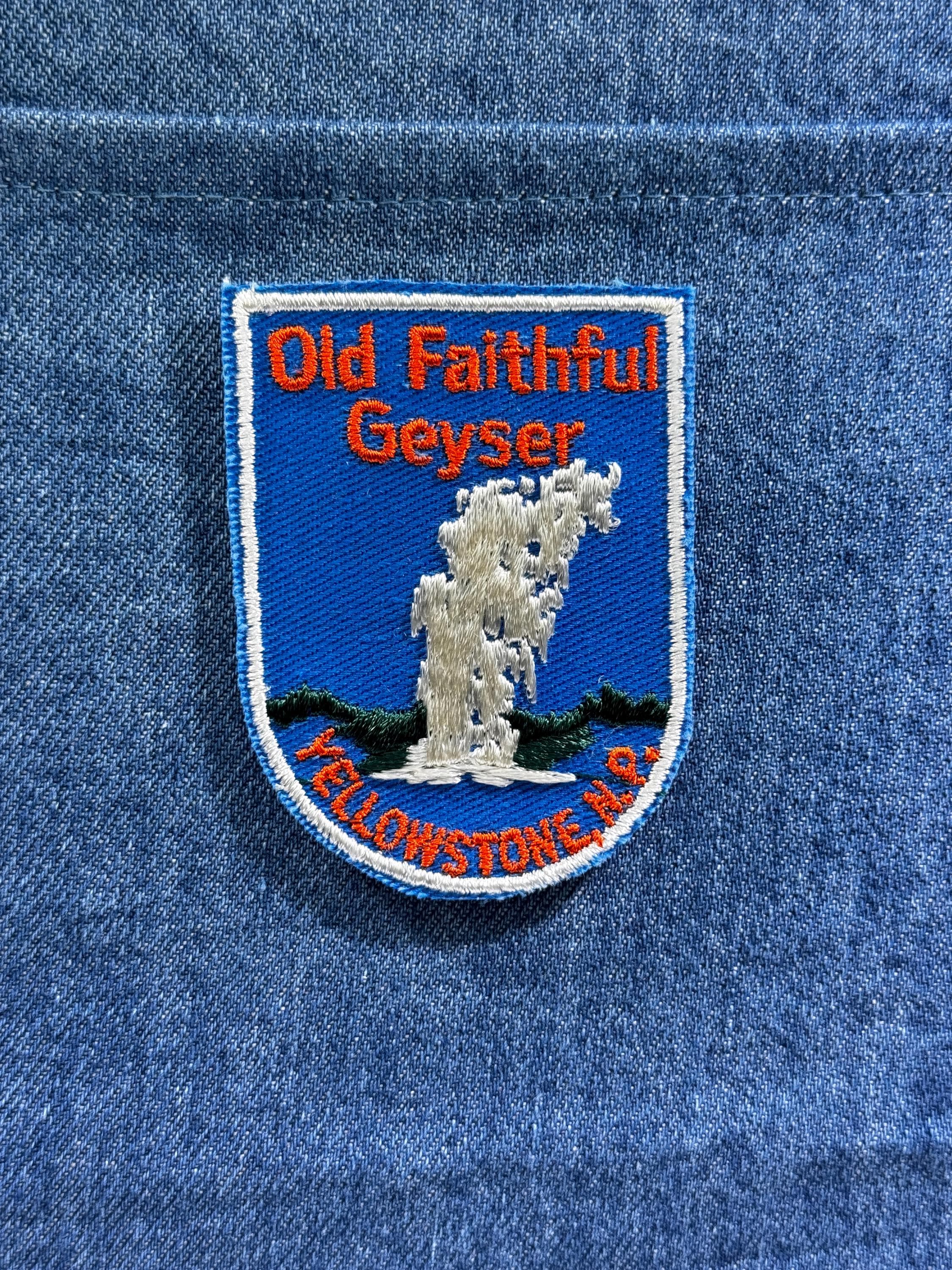 Old Faithful Geyser Collectable Patch: Sew-On Blue Shield - Vintage Travel Accessory