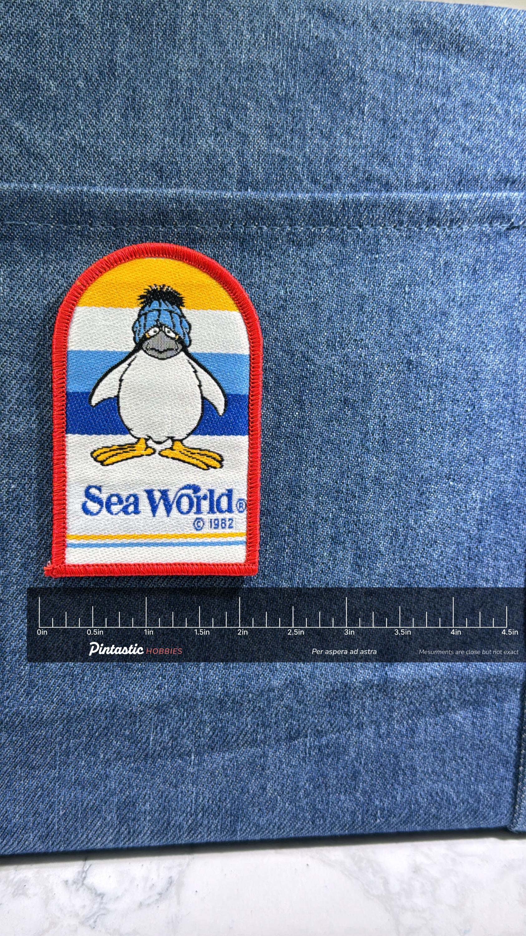 SeaWorld Collectable Patch: Sew-On Bold Color - 1982 Theme Accessory with ruler overlay for size reference