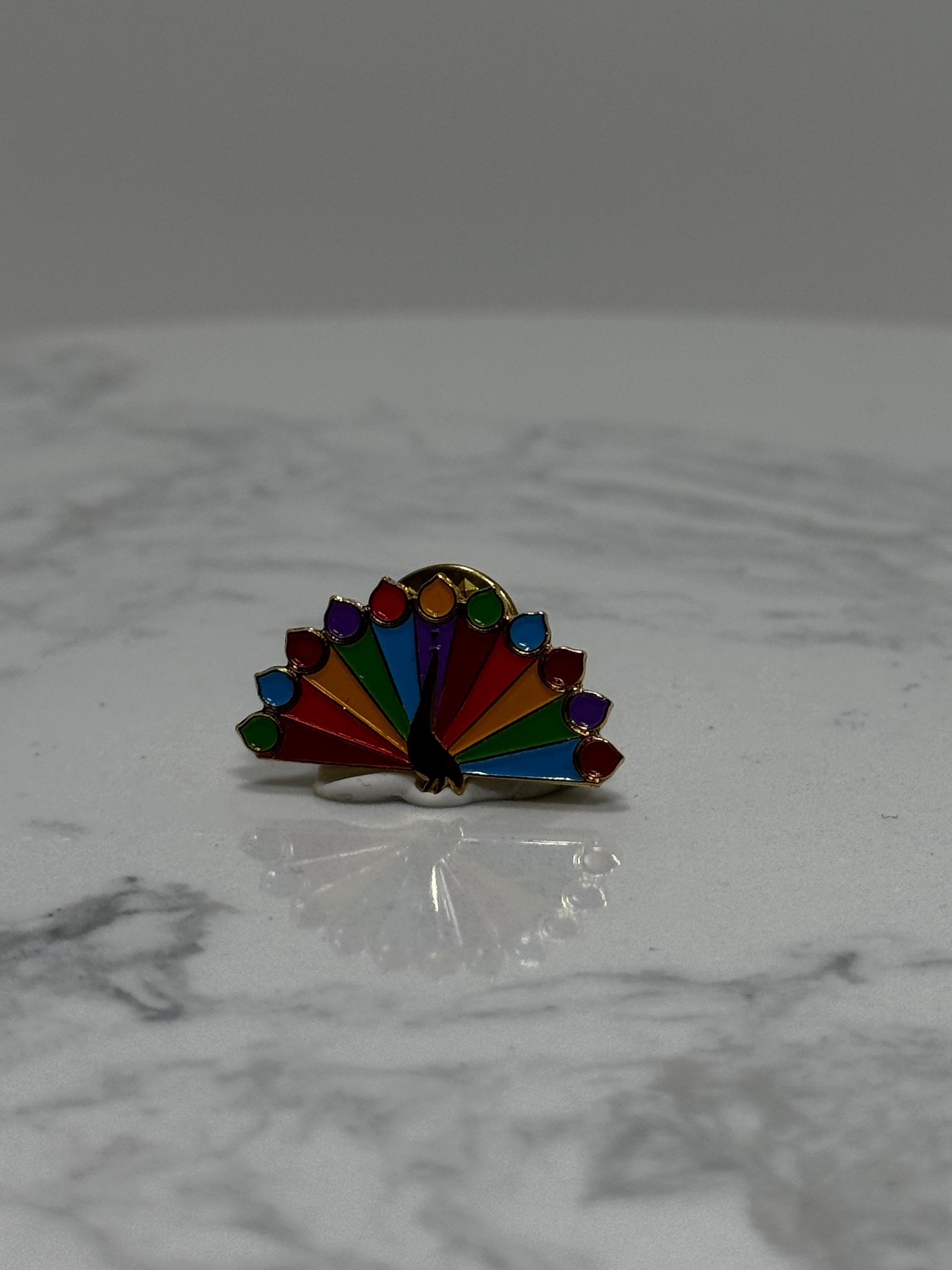 NBC Peacock Enamel Pin: Rainbow Colors - Retro TV Accessory