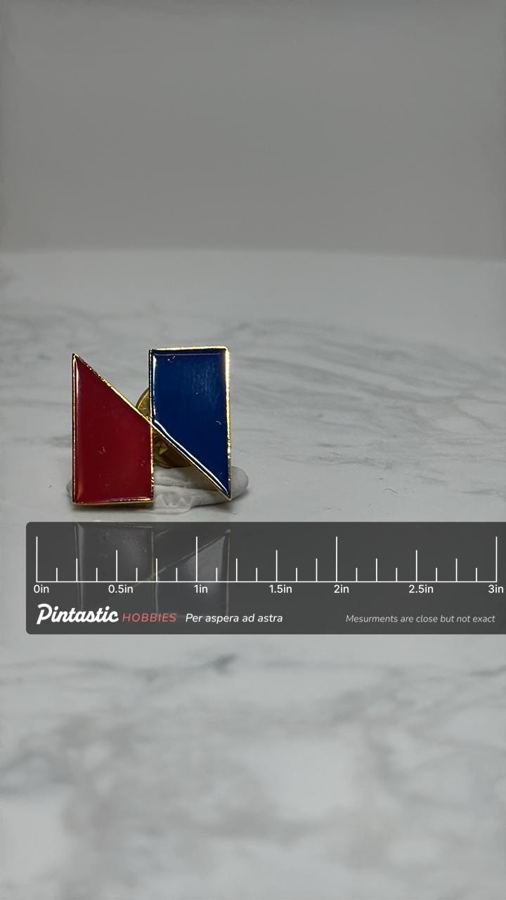 1975 NBC Logo Pin: Red & Blue Gold Tone - Retro Brodcast Accessory with ruler overlay for size reference