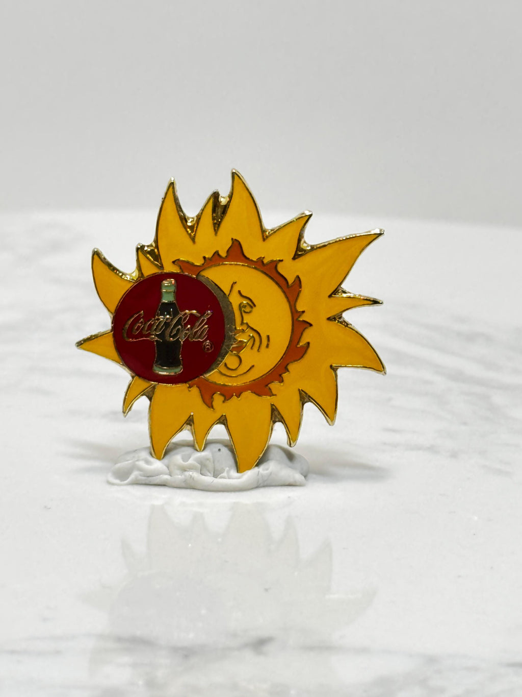 Coca-Cola Sun Logo Pin: Red & Gold Enamel - Retro Soda Accessory