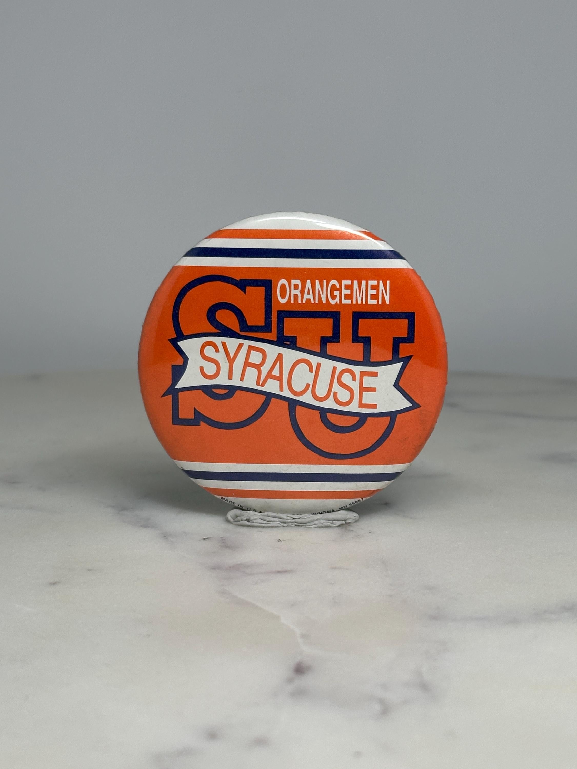 Syracuse Orangemen Pinback Button: Orange & Blue Graphic - Vintage College Accessory