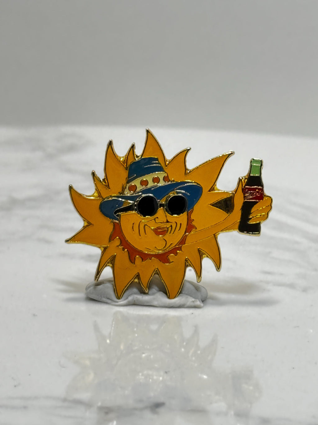 Coca-Cola Sun with Drink Enamel Pin: Retro Yellow & Blue - 90s Summer Accessory
