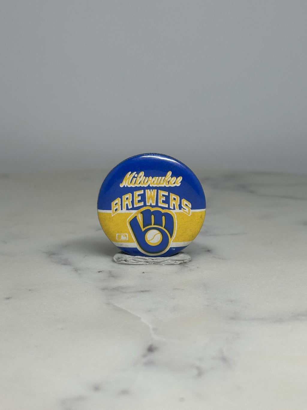 Milwaukee Brewers Button Pin: Blue & Yellow Retro - Baseball Fan Accessory