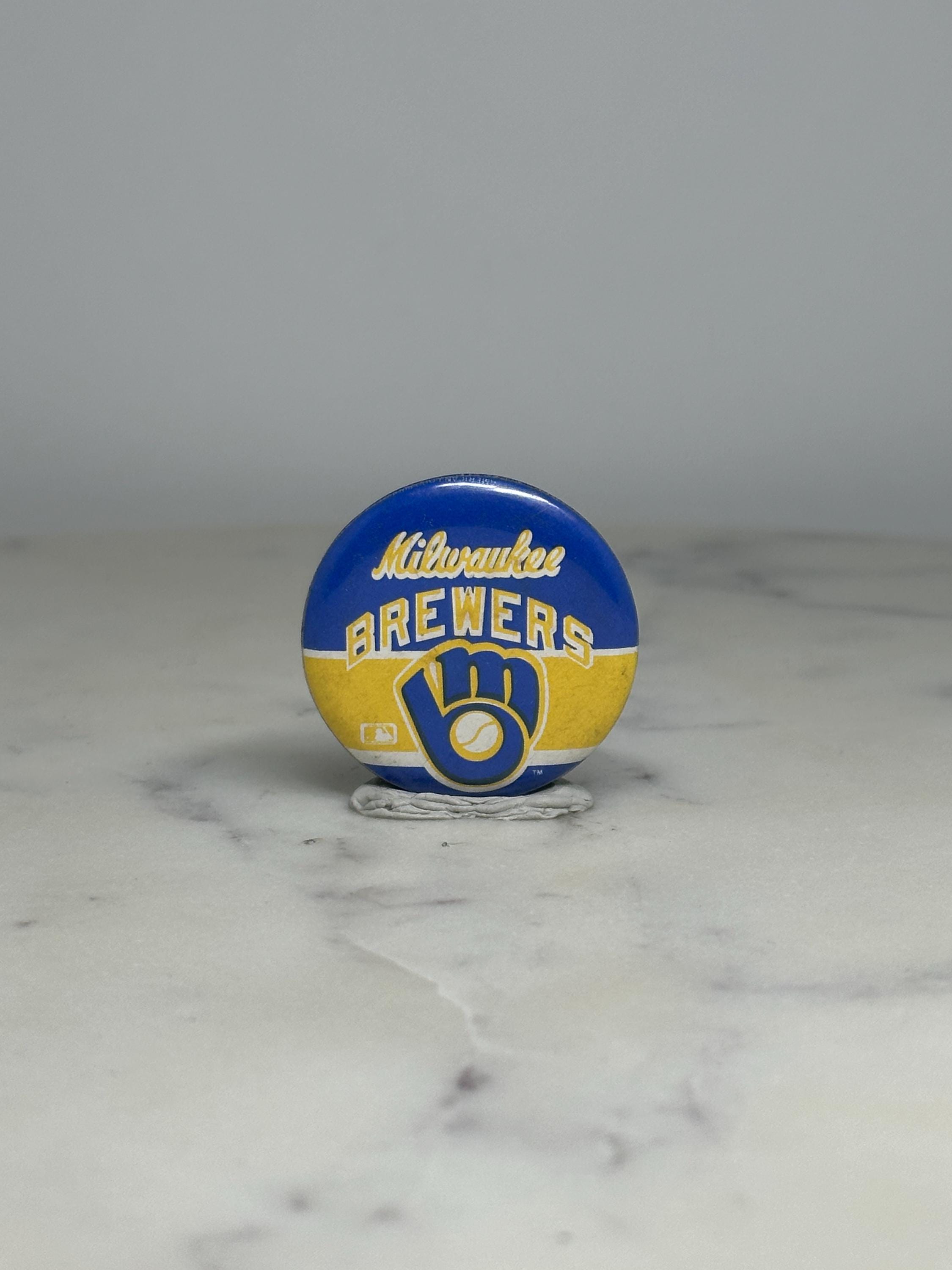 Milwaukee Brewers Button Pin: Blue & Yellow Retro - Baseball Fan Accessory