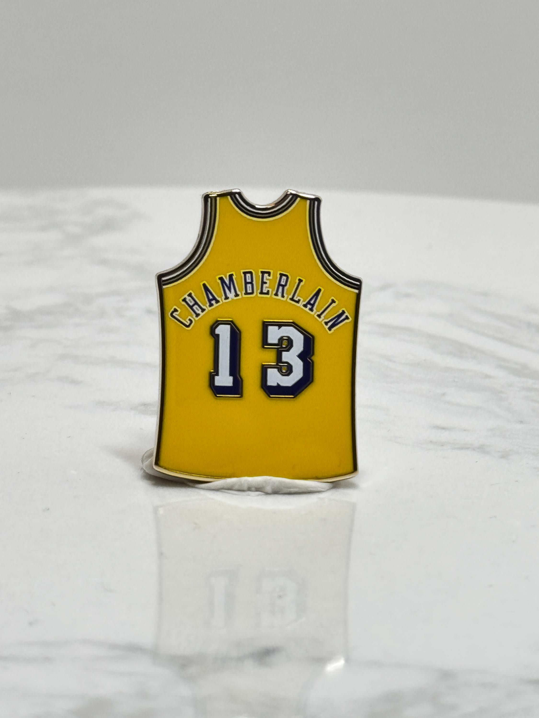 Chamberlain Lakers Jersey Pin: Yellow Enamel Finish - Vintage NBA Accessory