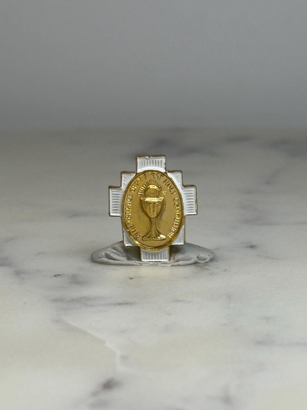 First Communion Cross Pin: Gold & Silver Tone - Religious Keepsake Accessory