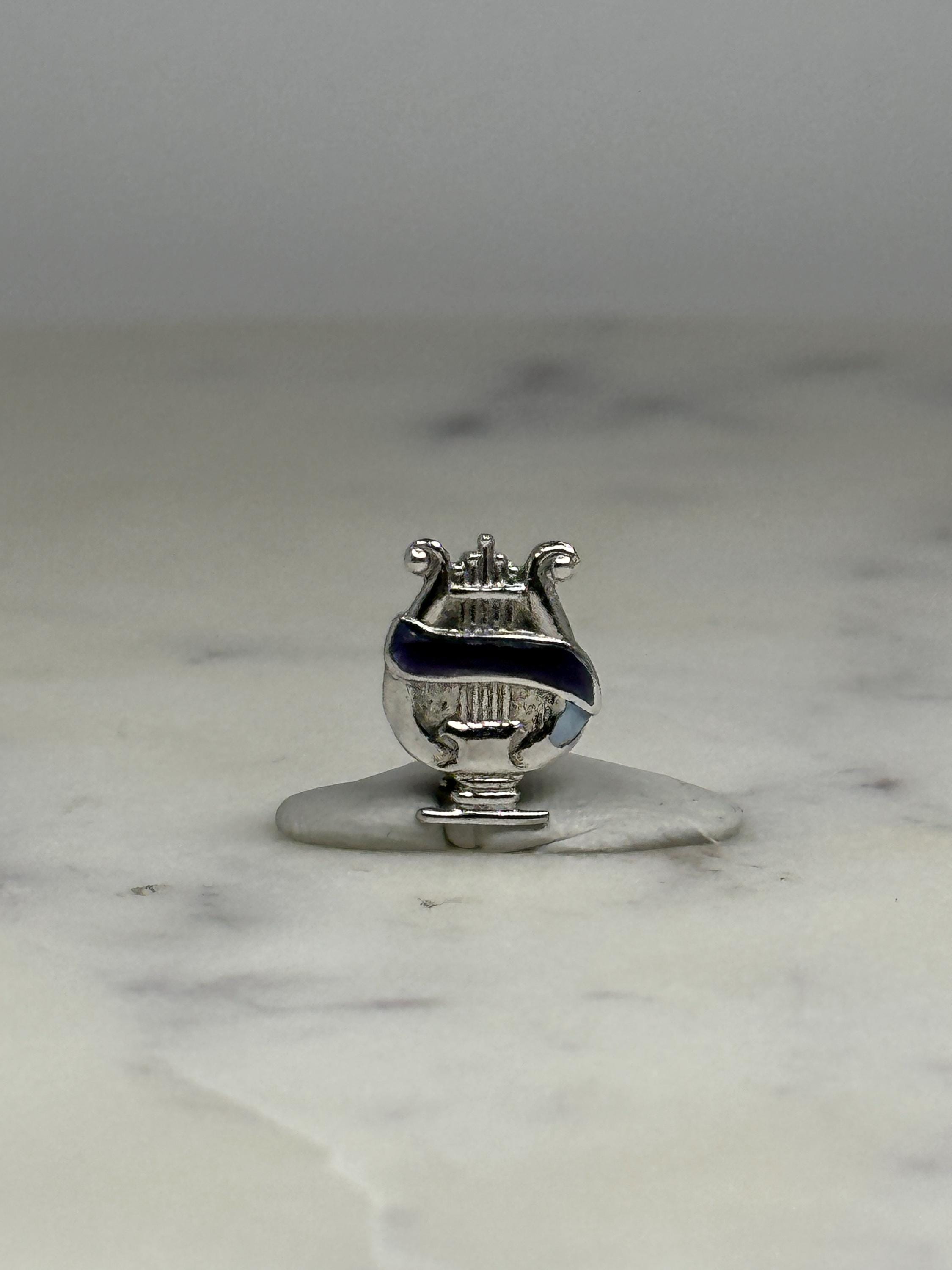 Music Lyre Pin: Silver Tone with Blue Enamel - Vintage Band Accessory