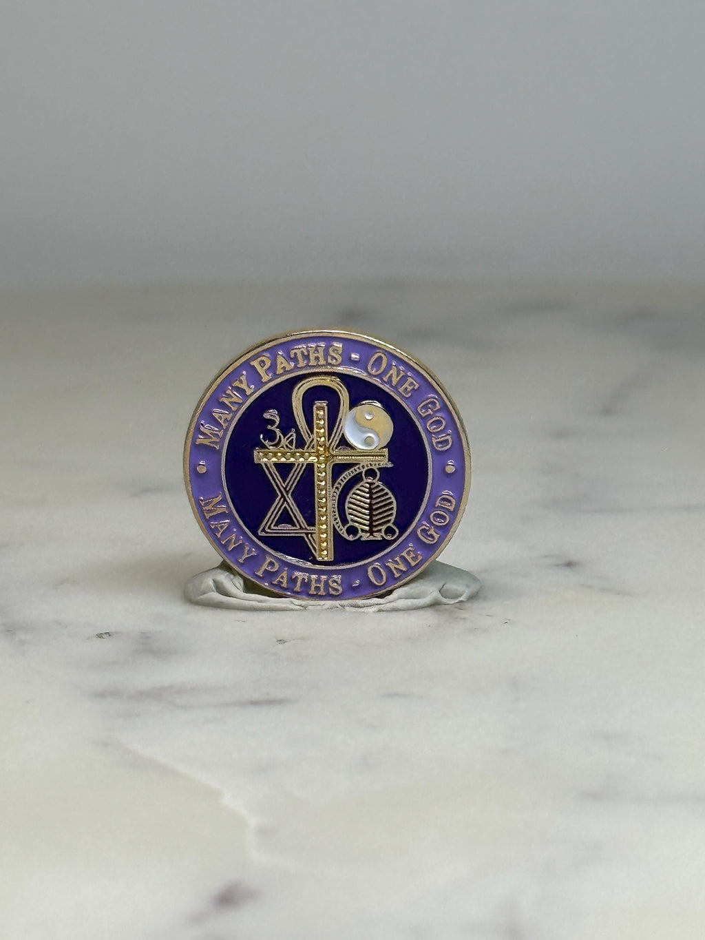 Many Paths One God Pin: Purple Gold Enamel - Interfaith Spiritual Accessory