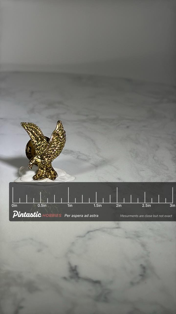 Bald Eagle Lapel Pin: Gold Tone Finish - Patriotic Accessory with ruler overlay for size reference