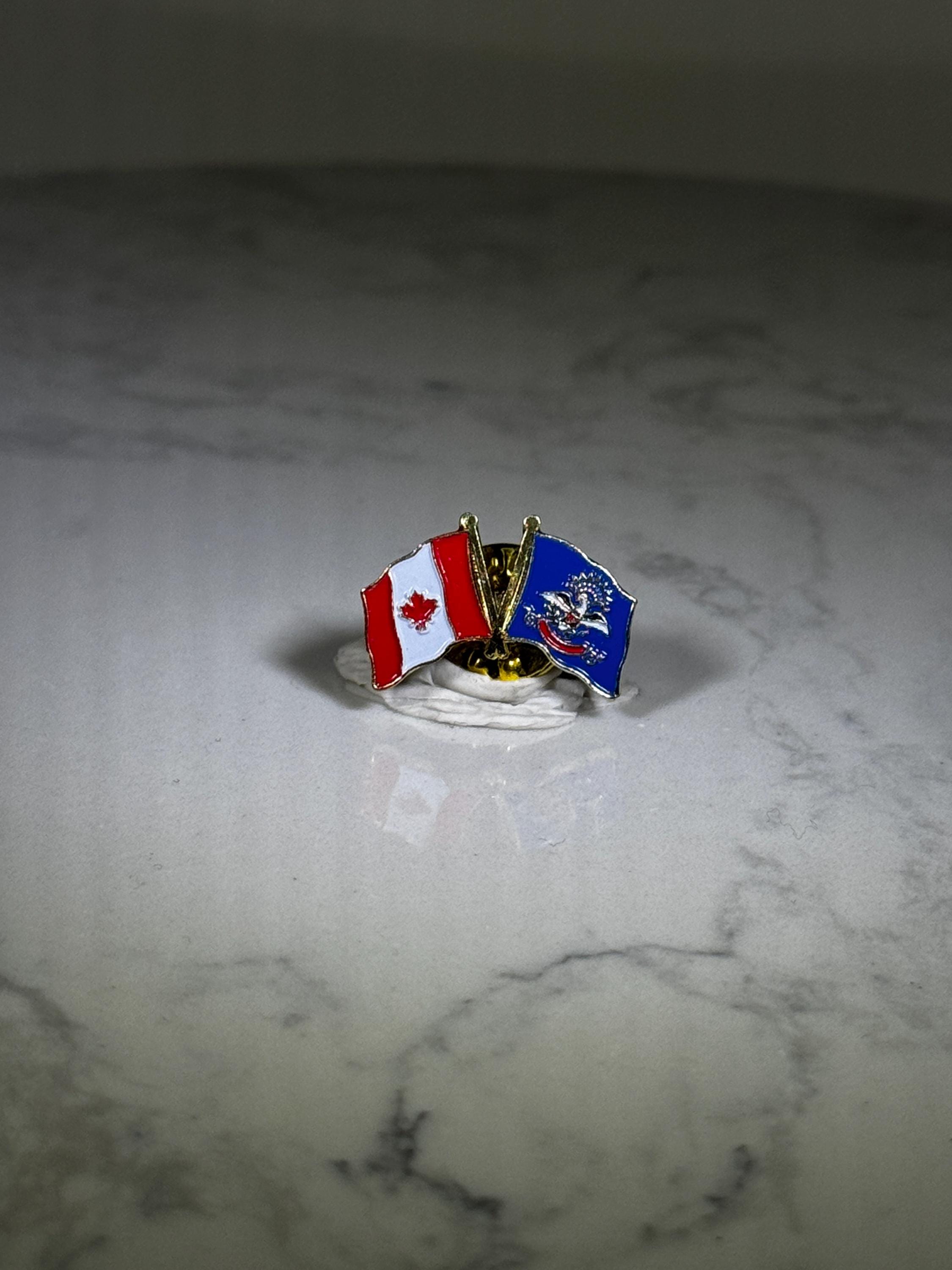 Canada-New York Flag Pin: Gold Tone Enamel - International Relations Accessory